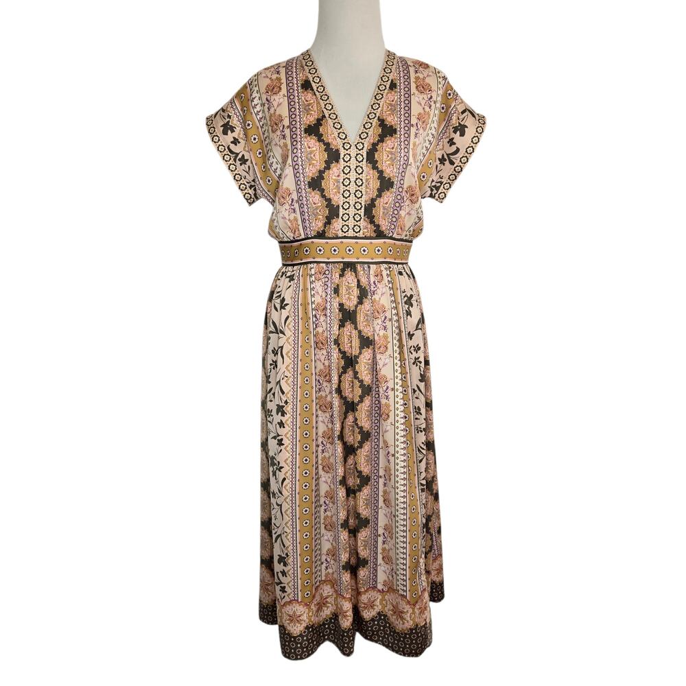 Gal Meets Glam Women Liza Dress Boho Midi Scarf Print Wedding Guest Pink 2